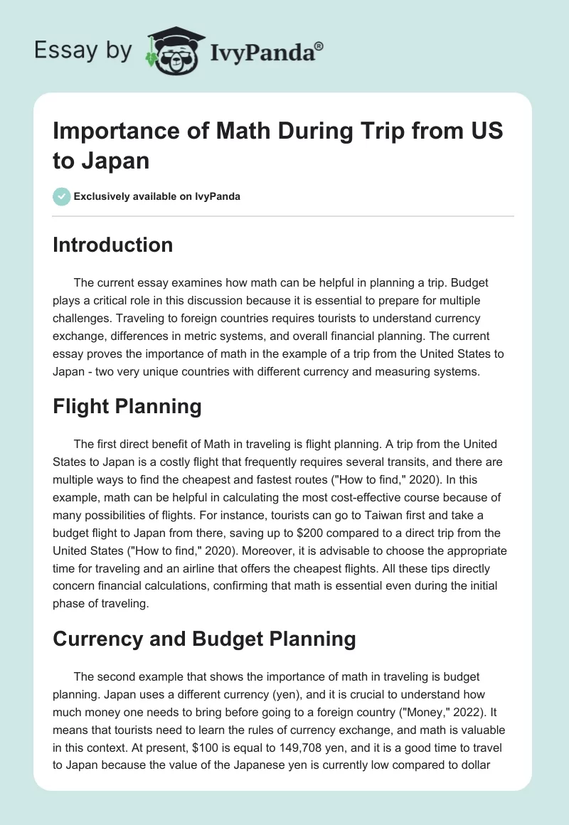 Importance of Math During Trip from US to Japan. Page 1