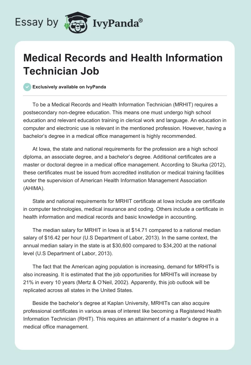 Medical Records and Health Information Technician Job. Page 1