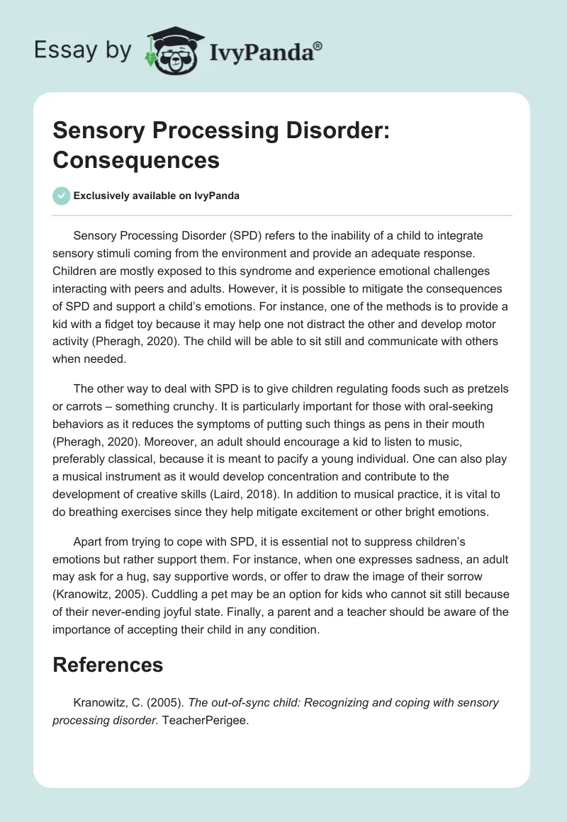 Sensory Processing Disorder: Consequences. Page 1
