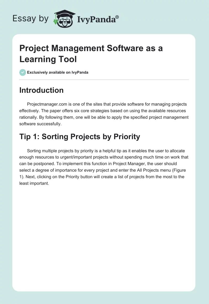 Project Management Software as a Learning Tool. Page 1