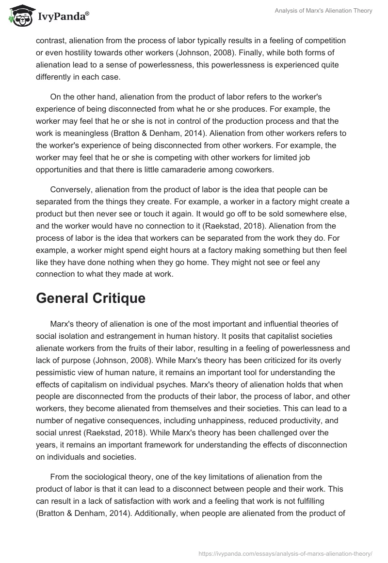 Analysis of Marx's Alienation Theory. Page 3