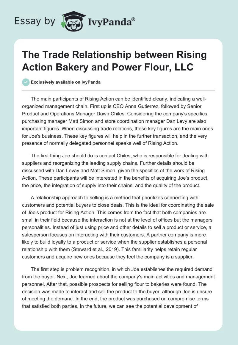 The Trade Relationship between Rising Action Bakery and Power Flour, LLC. Page 1