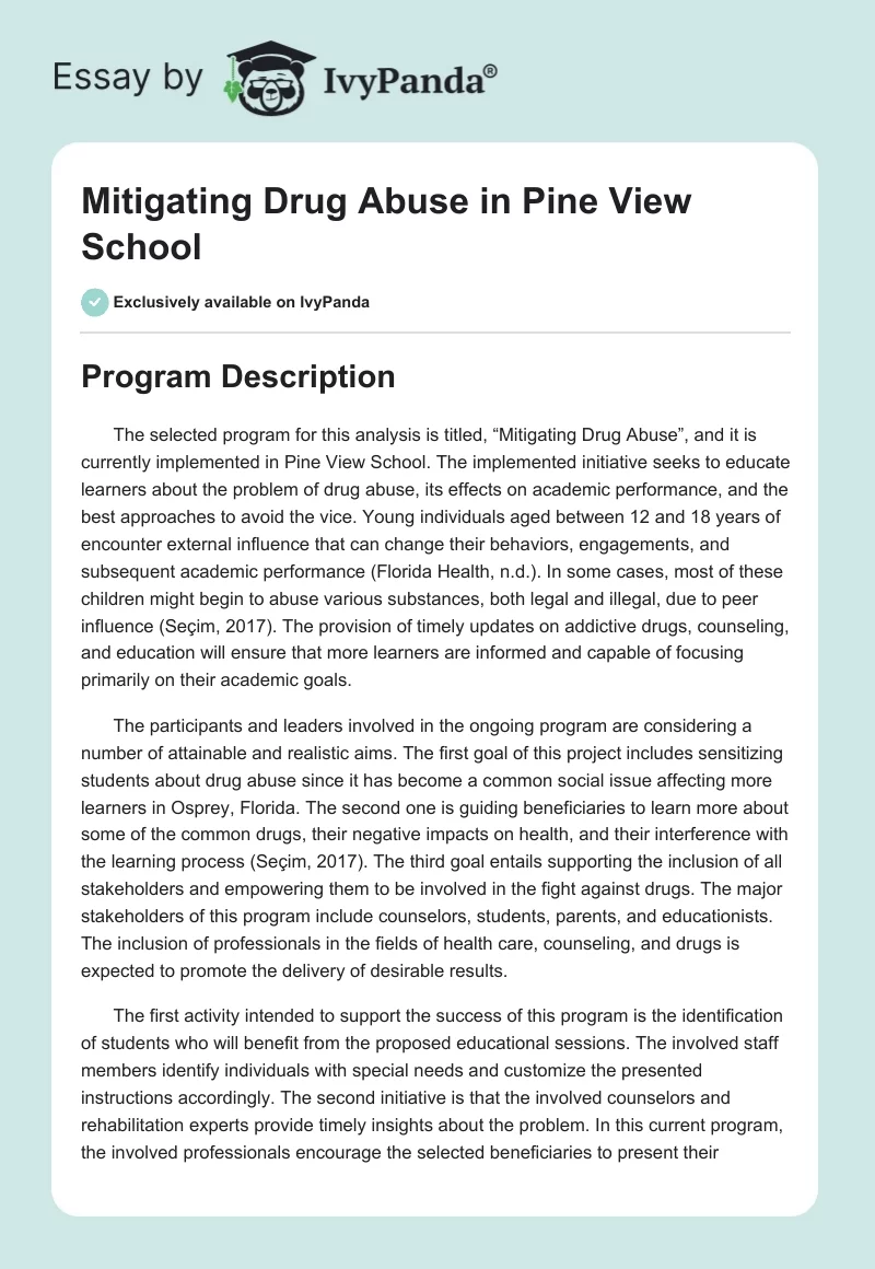 Mitigating Drug Abuse in Pine View School. Page 1
