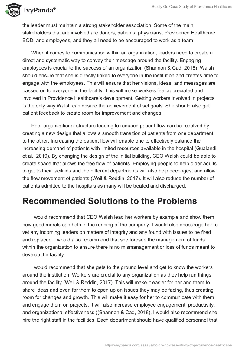 Boldly Go Case Study of Providence Healthcare. Page 2
