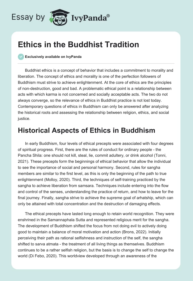 Ethics in the Buddhist Tradition. Page 1