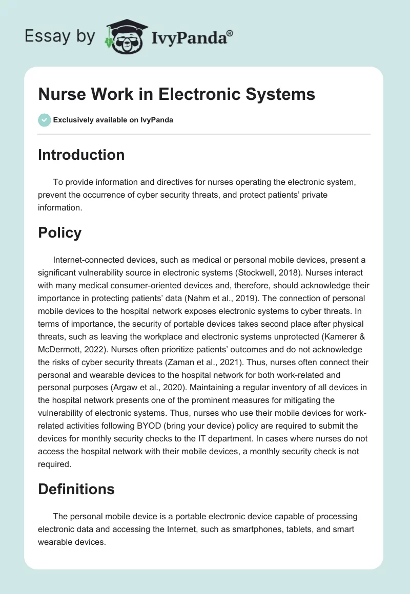Nurse Work in Electronic Systems. Page 1