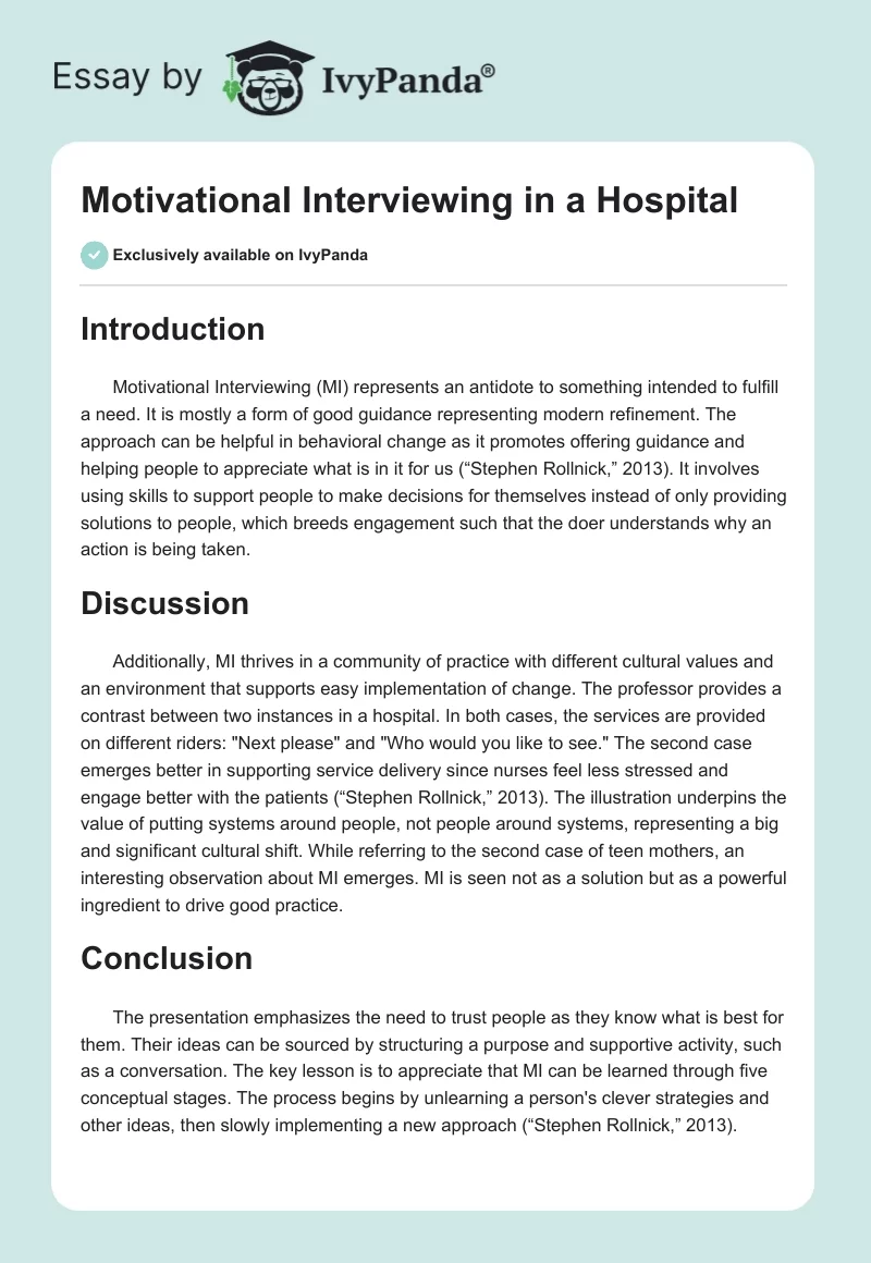 Motivational Interviewing in a Hospital. Page 1
