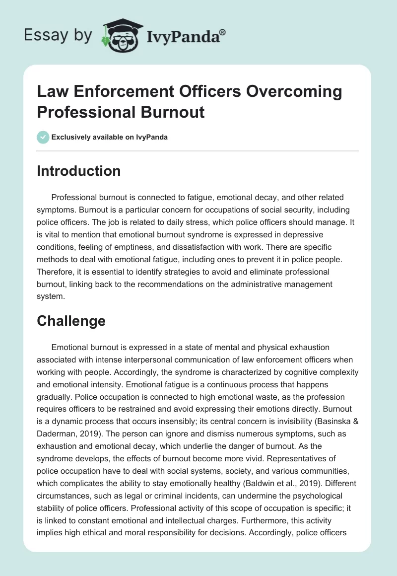 Law Enforcement Officers Overcoming Professional Burnout. Page 1