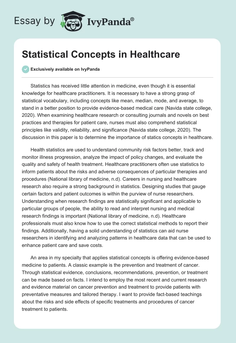 Statistical Concepts in Healthcare. Page 1