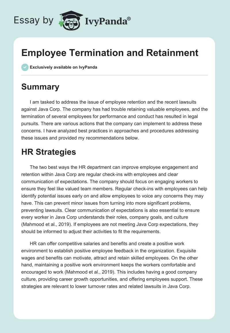 Employee Termination and Retainment. Page 1