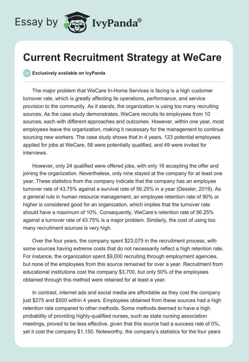 Current Recruitment Strategy at WeCare. Page 1
