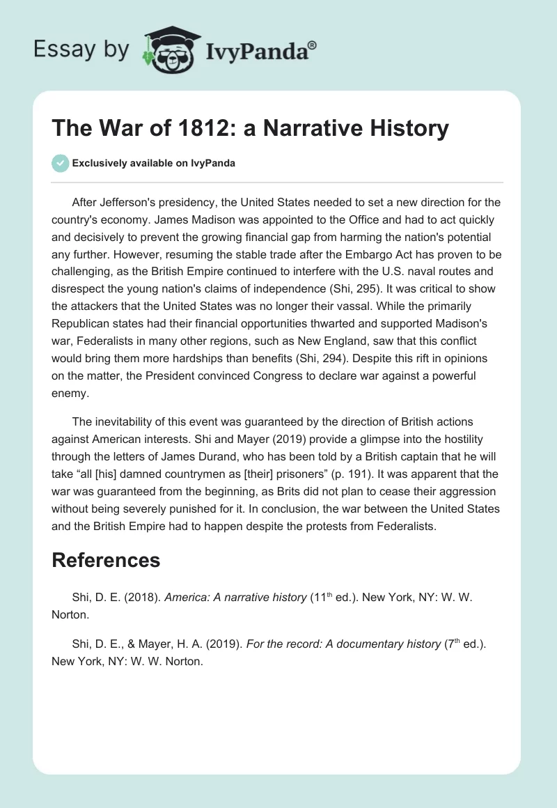 The War of 1812: A Narrative History. Page 1