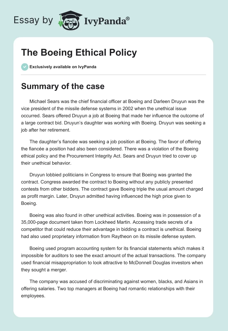 The Boeing Ethical Policy. Page 1