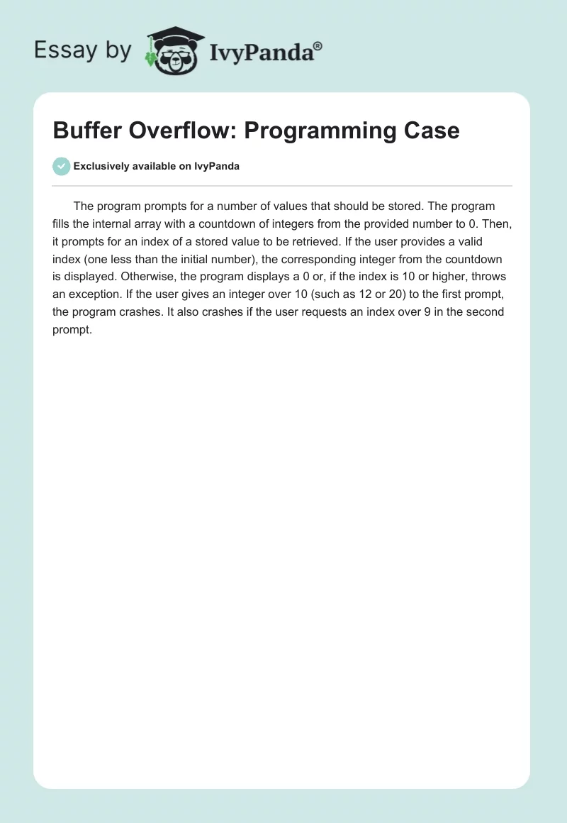 Buffer Overflow: Programming Case. Page 1
