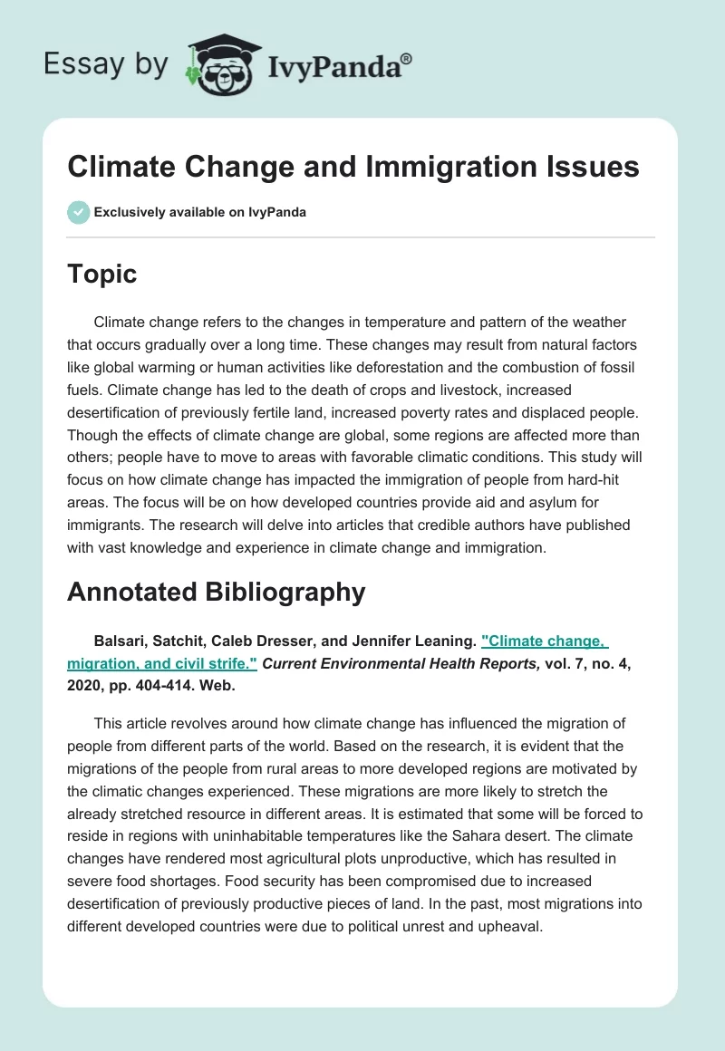 Climate Change and Immigration Issues. Page 1