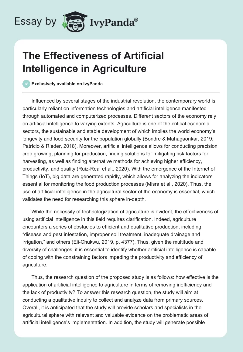The Effectiveness of Artificial Intelligence in Agriculture. Page 1