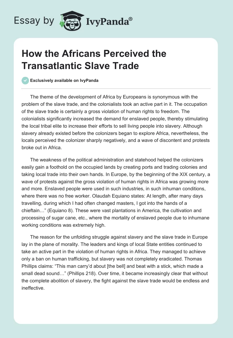 How the Africans Perceived the Transatlantic Slave Trade. Page 1