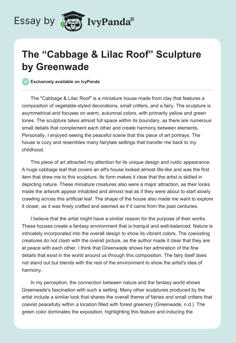 The “Cabbage & Lilac Roof” Sculpture by Greenwade. Page 1