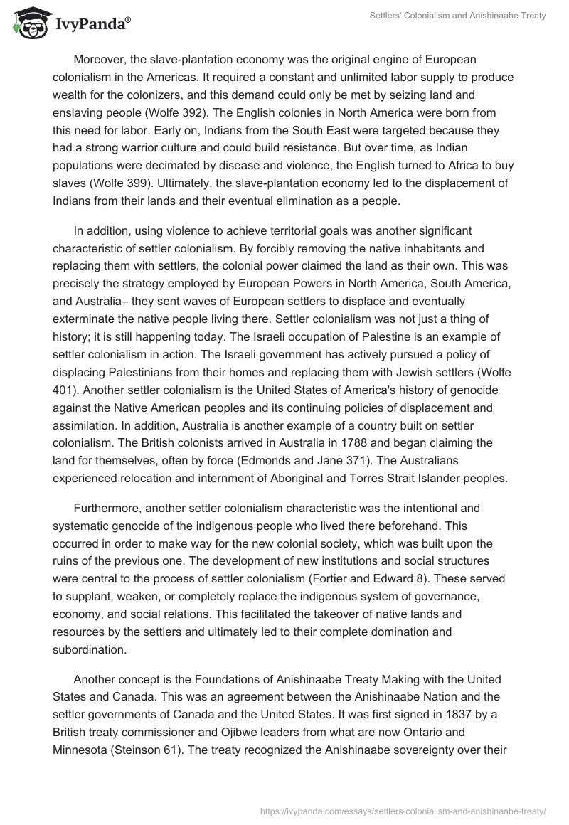 Settlers' Colonialism and Anishinaabe Treaty. Page 2