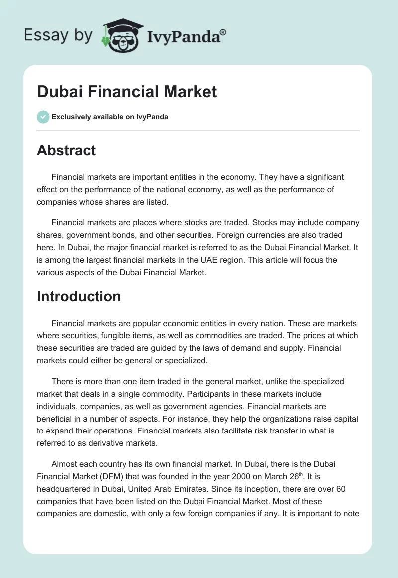 Dubai Financial Market. Page 1