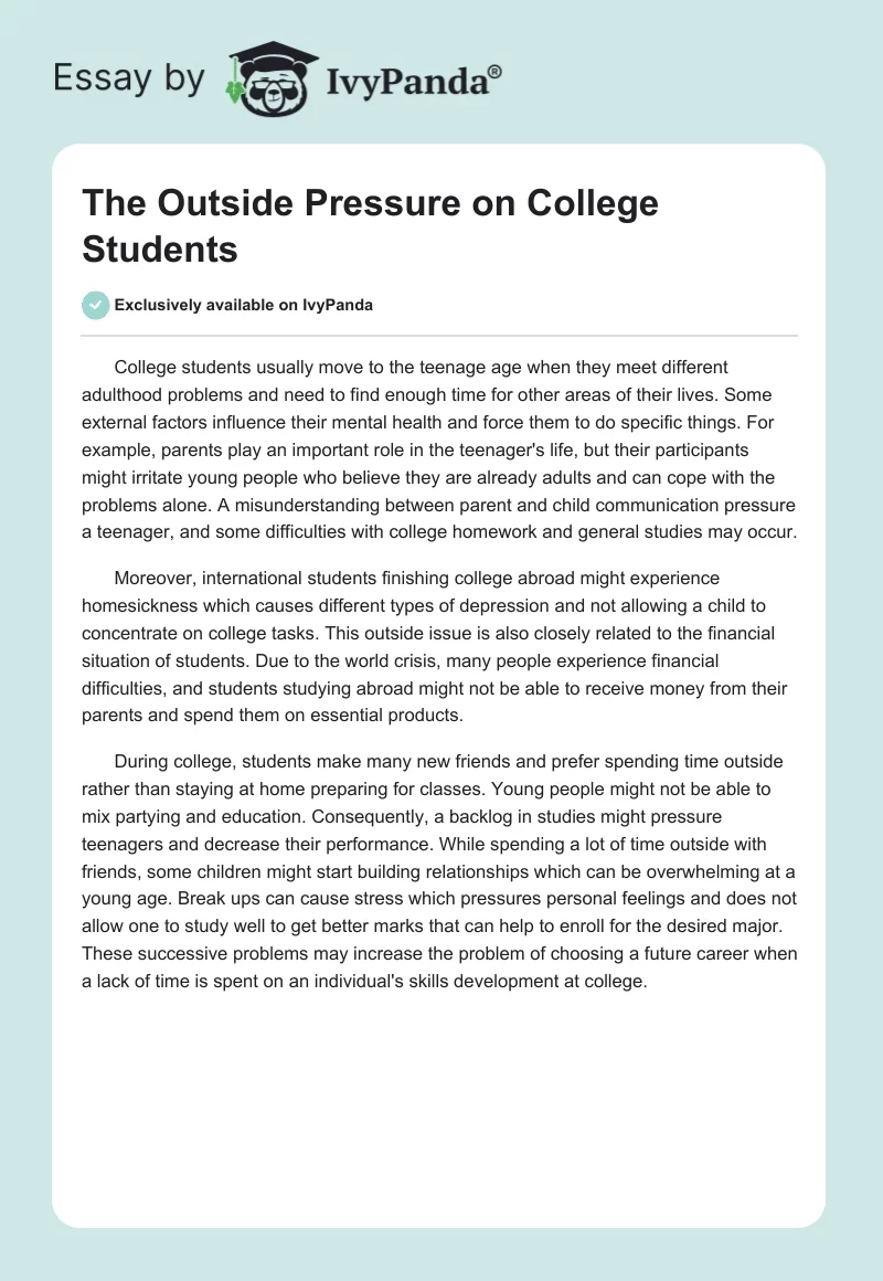 The Outside Pressure on College Students. Page 1