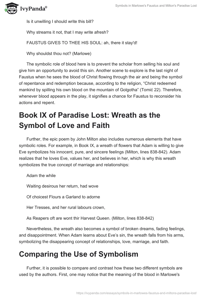 Symbols in Marlowe’s “Faustus” and Milton’s “Paradise Lost”. Page 2