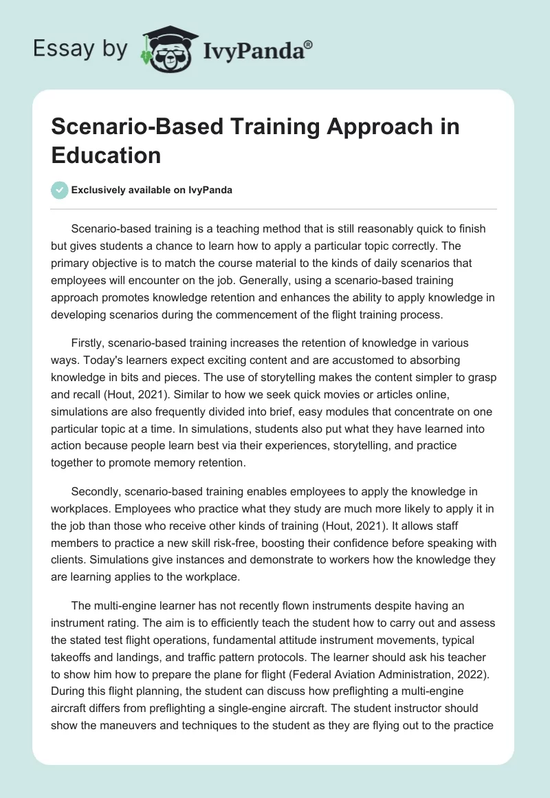 Scenario-Based Training Approach in Education. Page 1