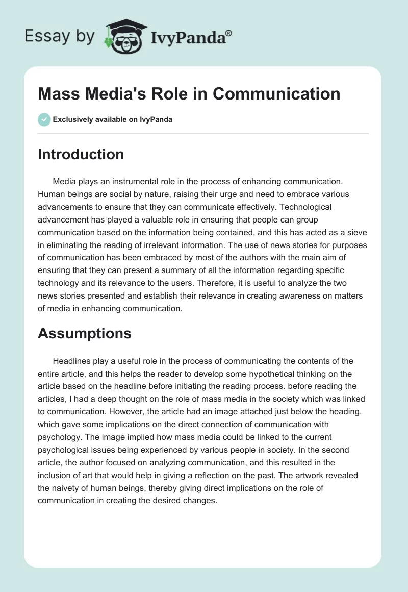 Mass Media's Role in Communication. Page 1