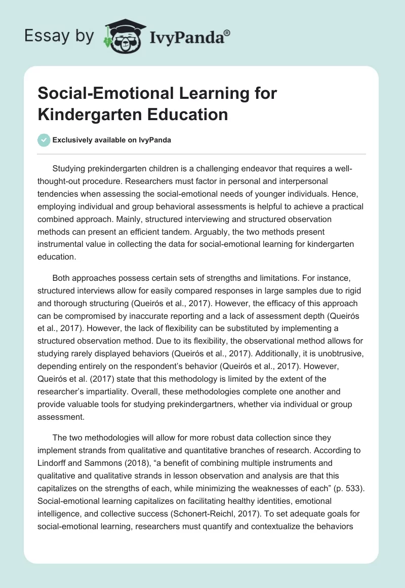 Social-Emotional Learning for Kindergarten Education. Page 1