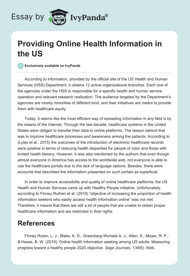 Providing Online Health Information in the US. Page 1