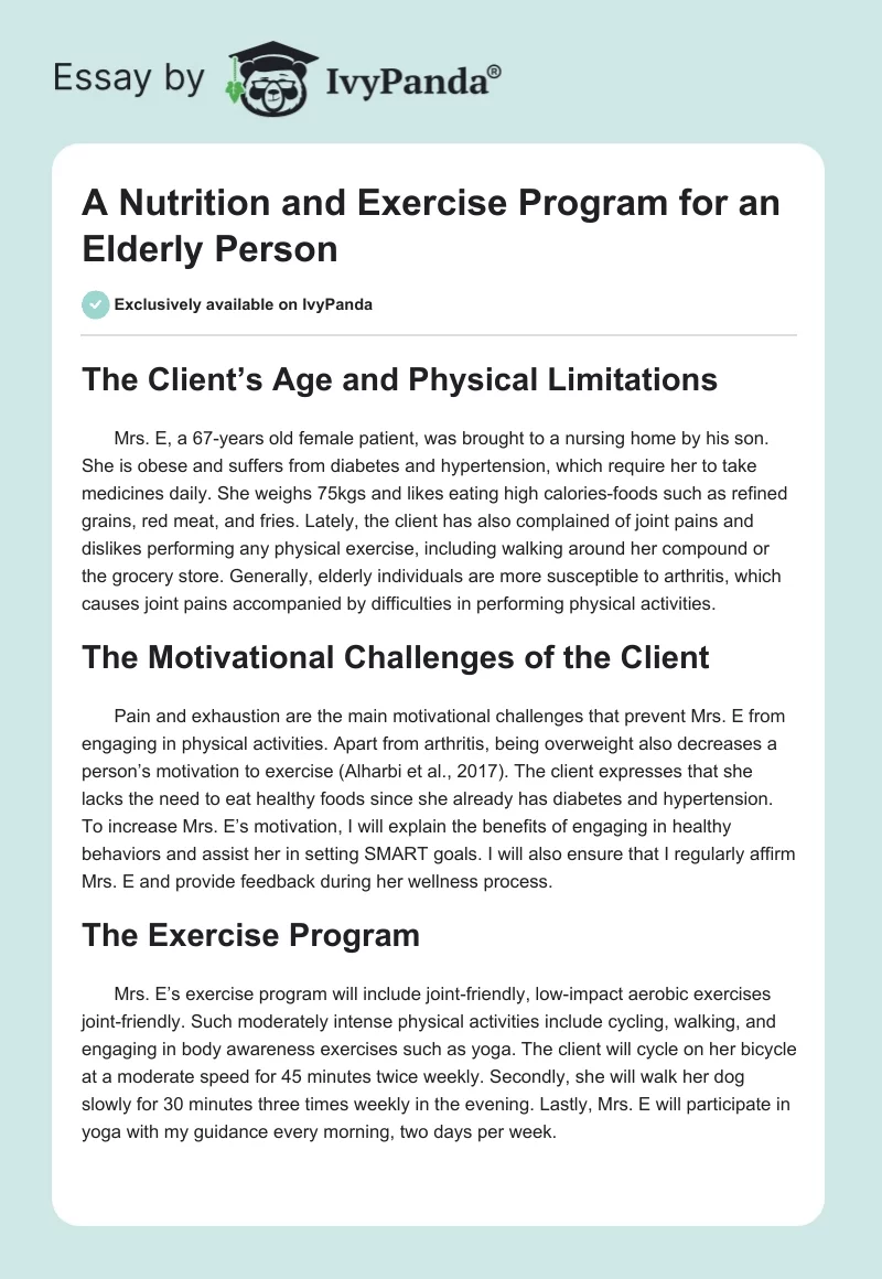 A Nutrition and Exercise Program for an Elderly Person. Page 1