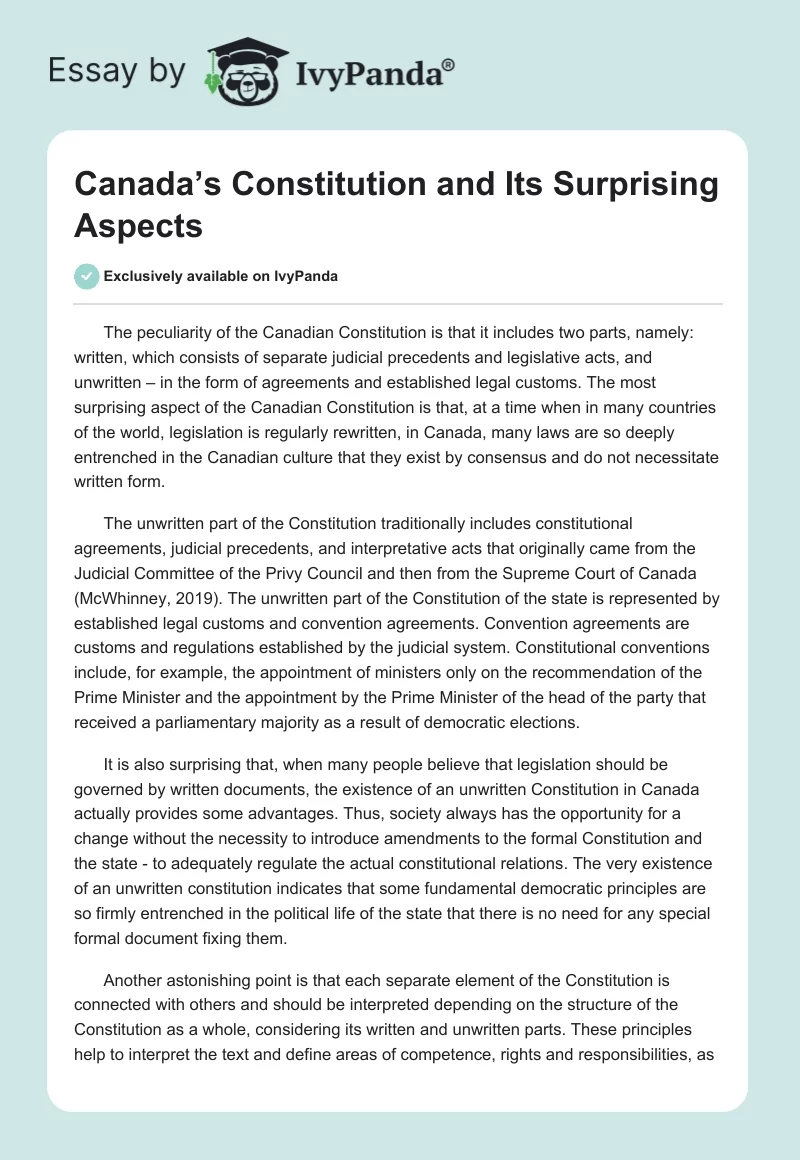 Canada’s Constitution and Its Surprising Aspects. Page 1