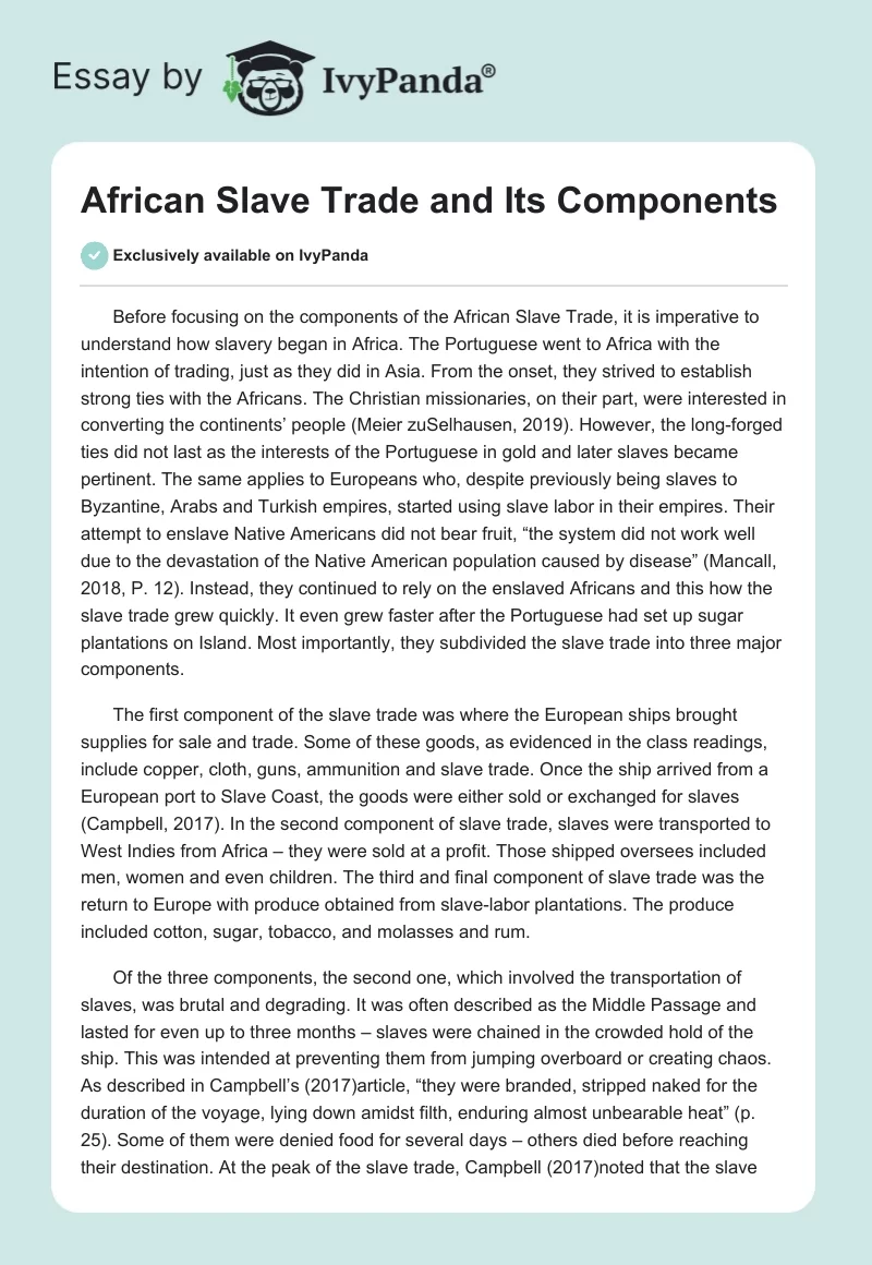 African Slave Trade and Its Components. Page 1