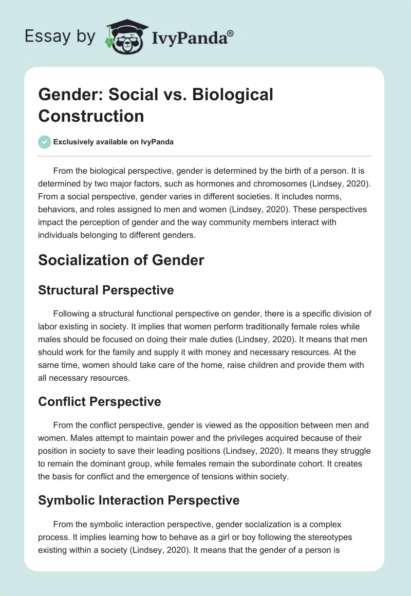 Gender: Social vs. Biological Construction. Page 1
