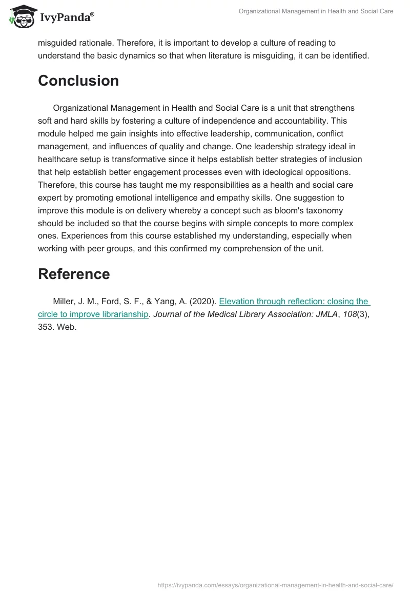 Organizational Management in Health and Social Care. Page 5