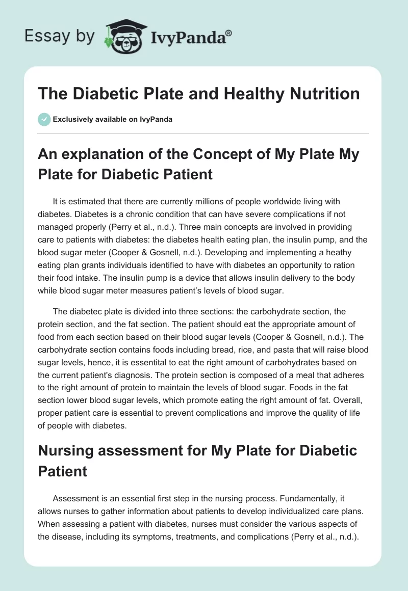 The Diabetic Plate and Healthy Nutrition. Page 1