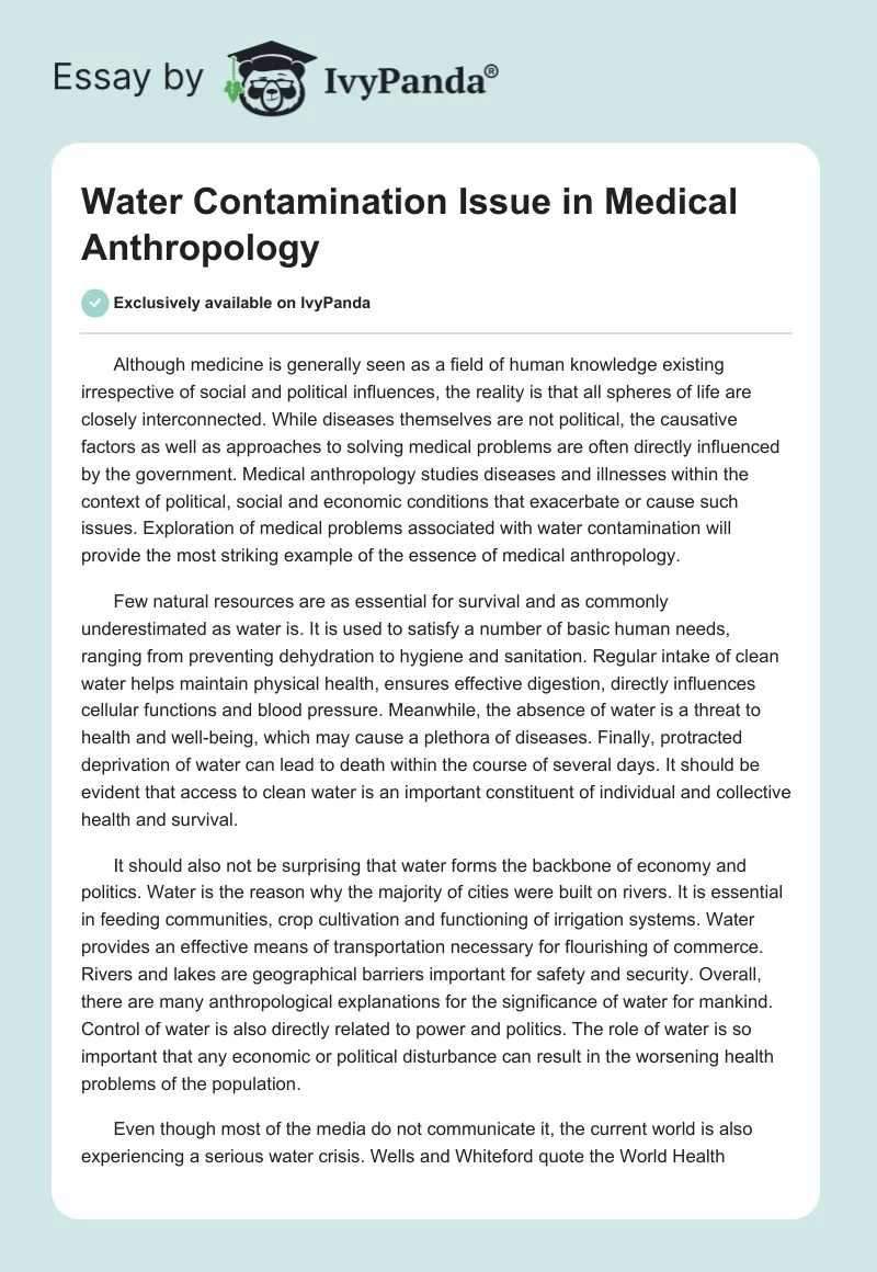 Water Contamination Issue in Medical Anthropology. Page 1