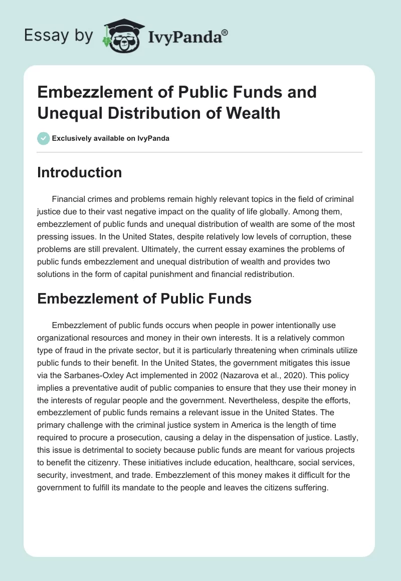 Embezzlement of Public Funds and Unequal Distribution of Wealth. Page 1