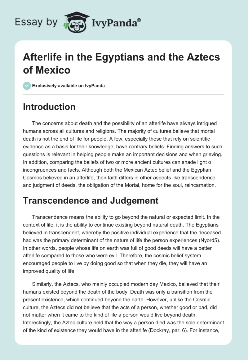Afterlife in the Egyptians & the Aztecs of Mexico - 1093 Words | Essay ...