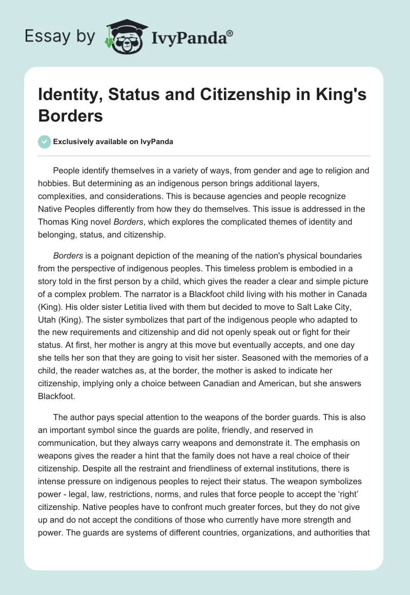 Identity, Status and Citizenship in King's Borders. Page 1