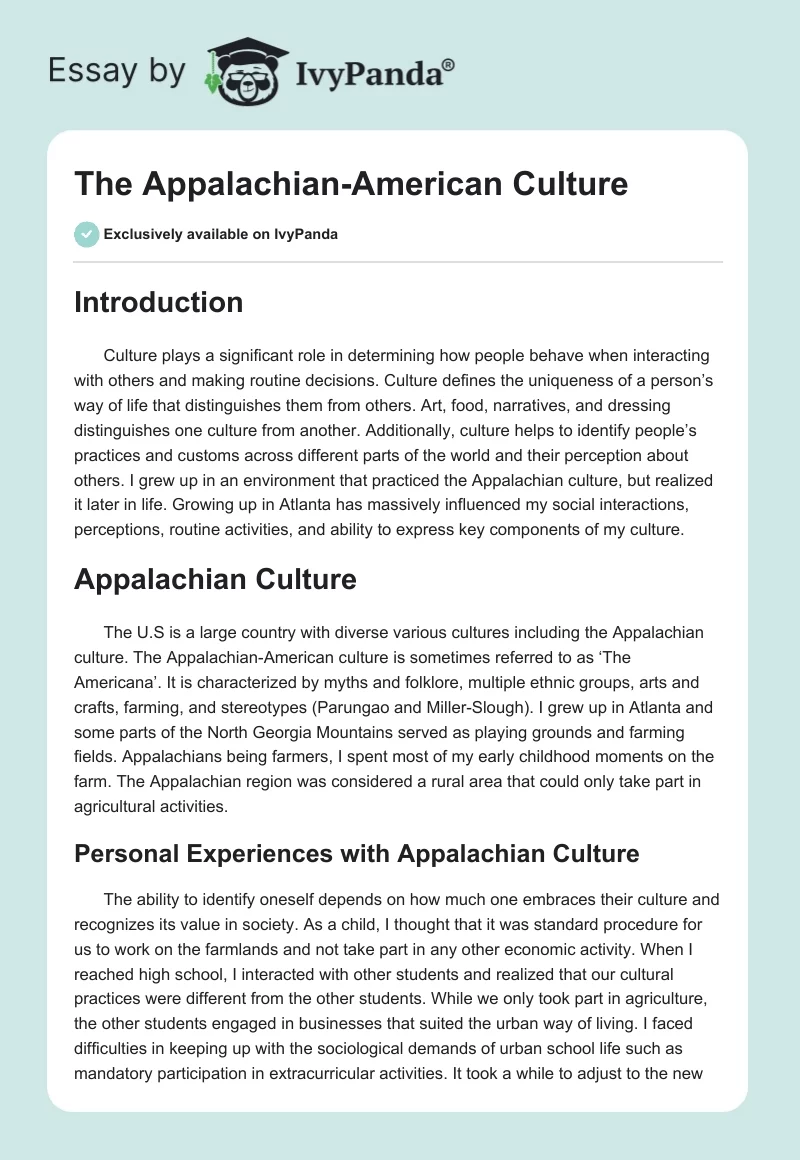 The Appalachian-American Culture. Page 1