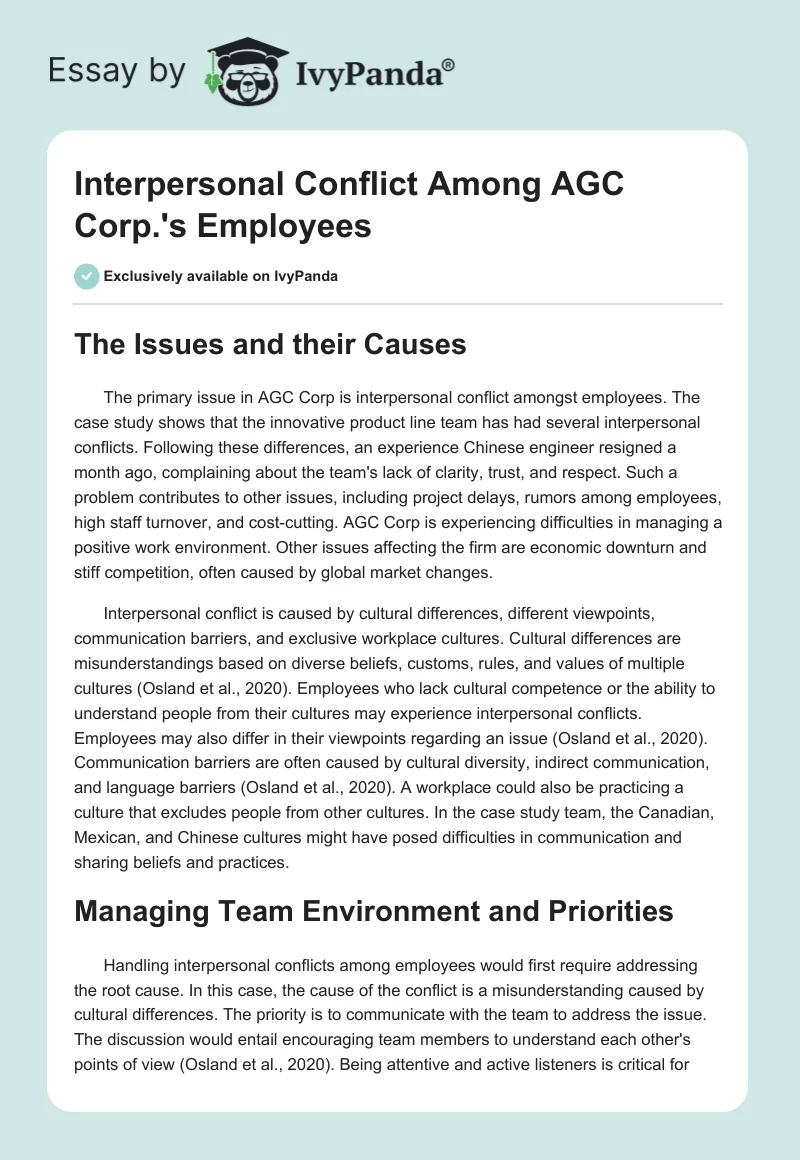 Interpersonal Conflict Among AGC Corp.'s Employees. Page 1