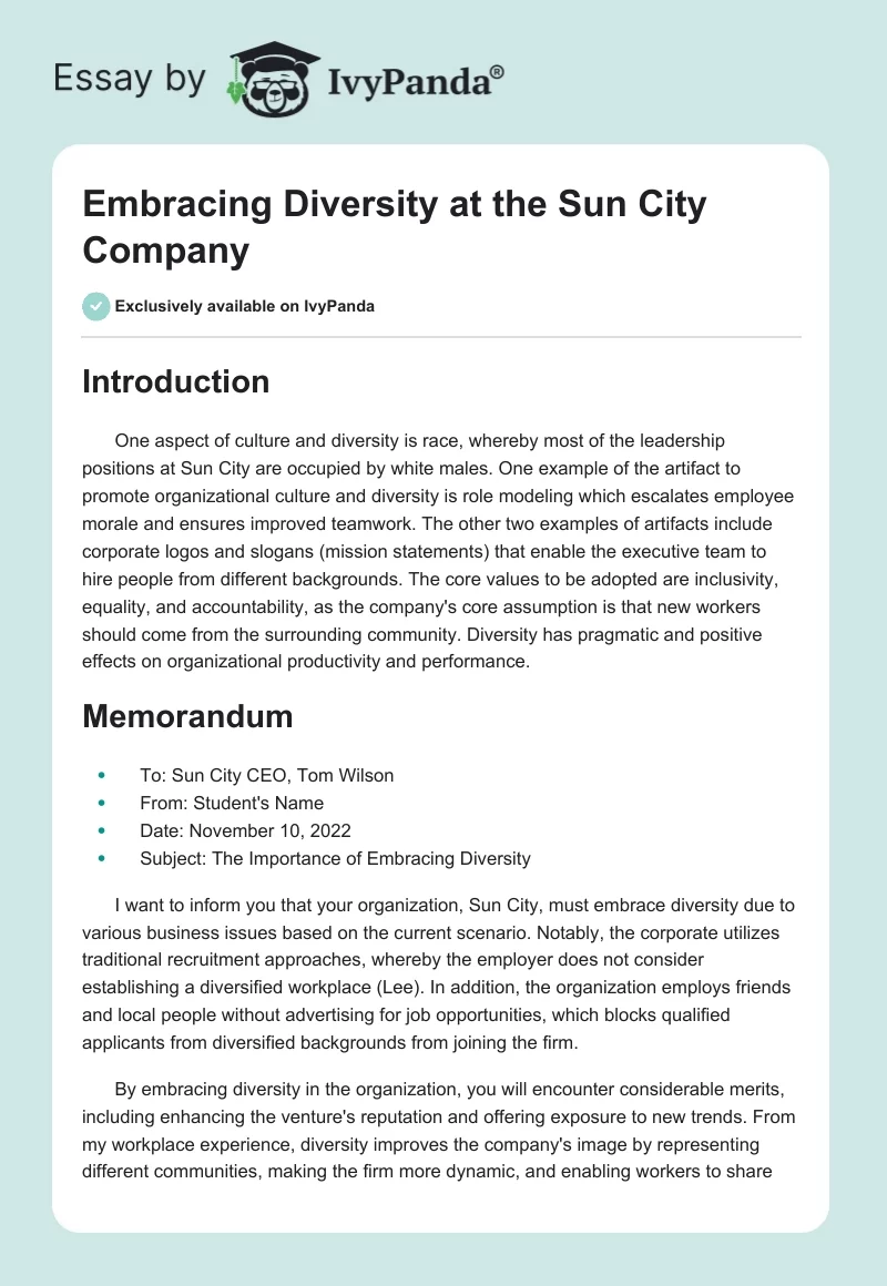 Embracing Diversity at the Sun City Company. Page 1