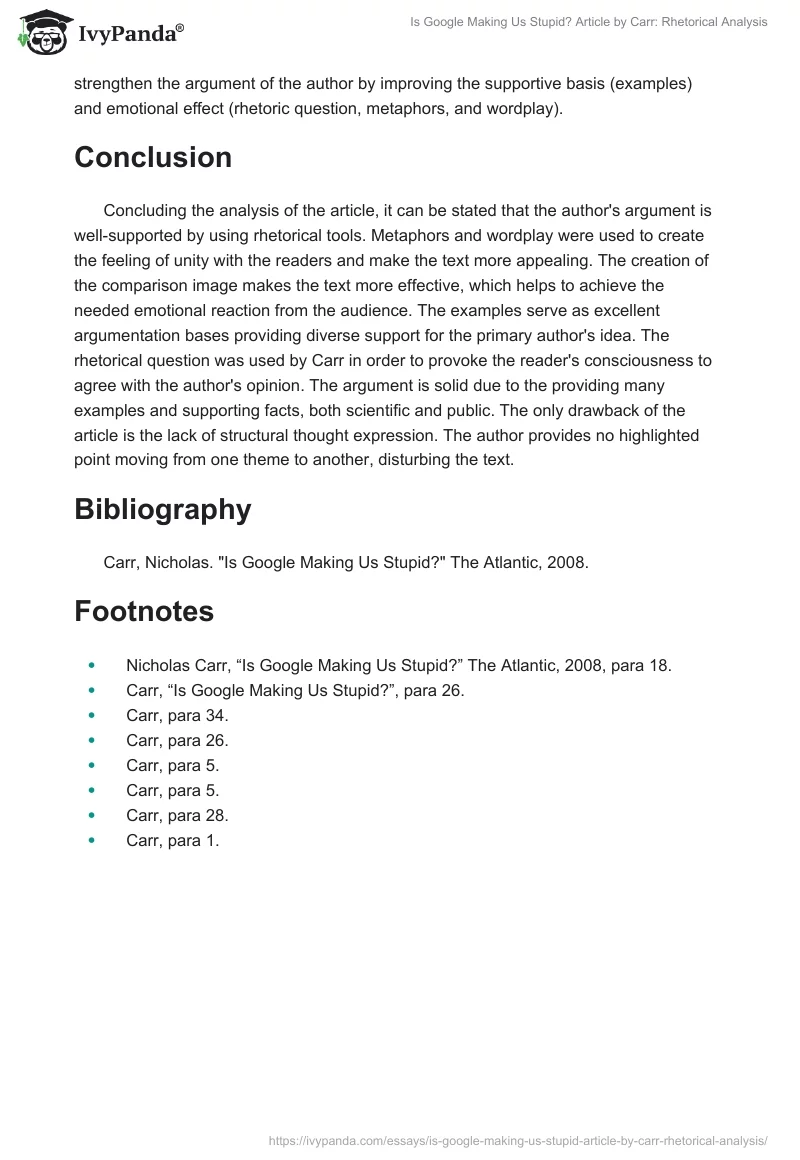 "Is Google Making Us Stupid?" Article by Carr: Rhetorical Analysis. Page 3