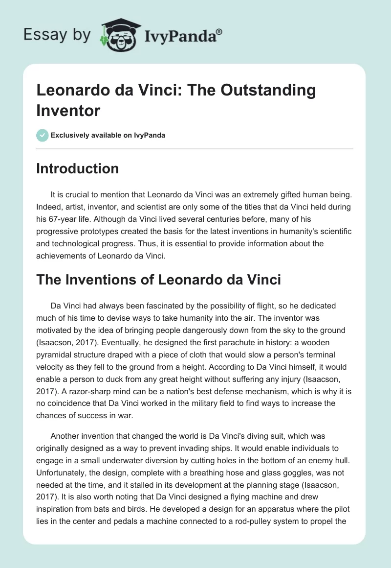 Leonardo da Vinci: The Outstanding Inventor. Page 1