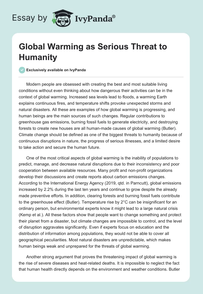 Global Warming as Serious Threat to Humanity. Page 1