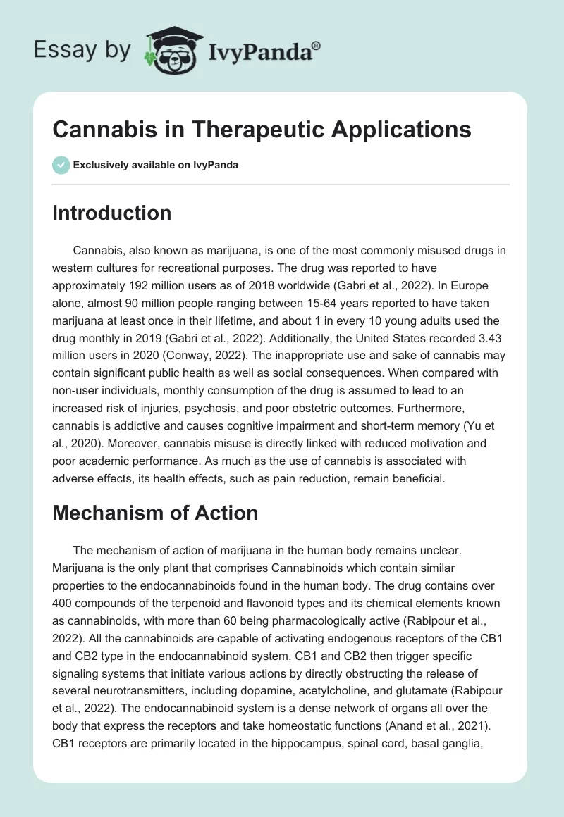 Cannabis in Therapeutic Applications. Page 1