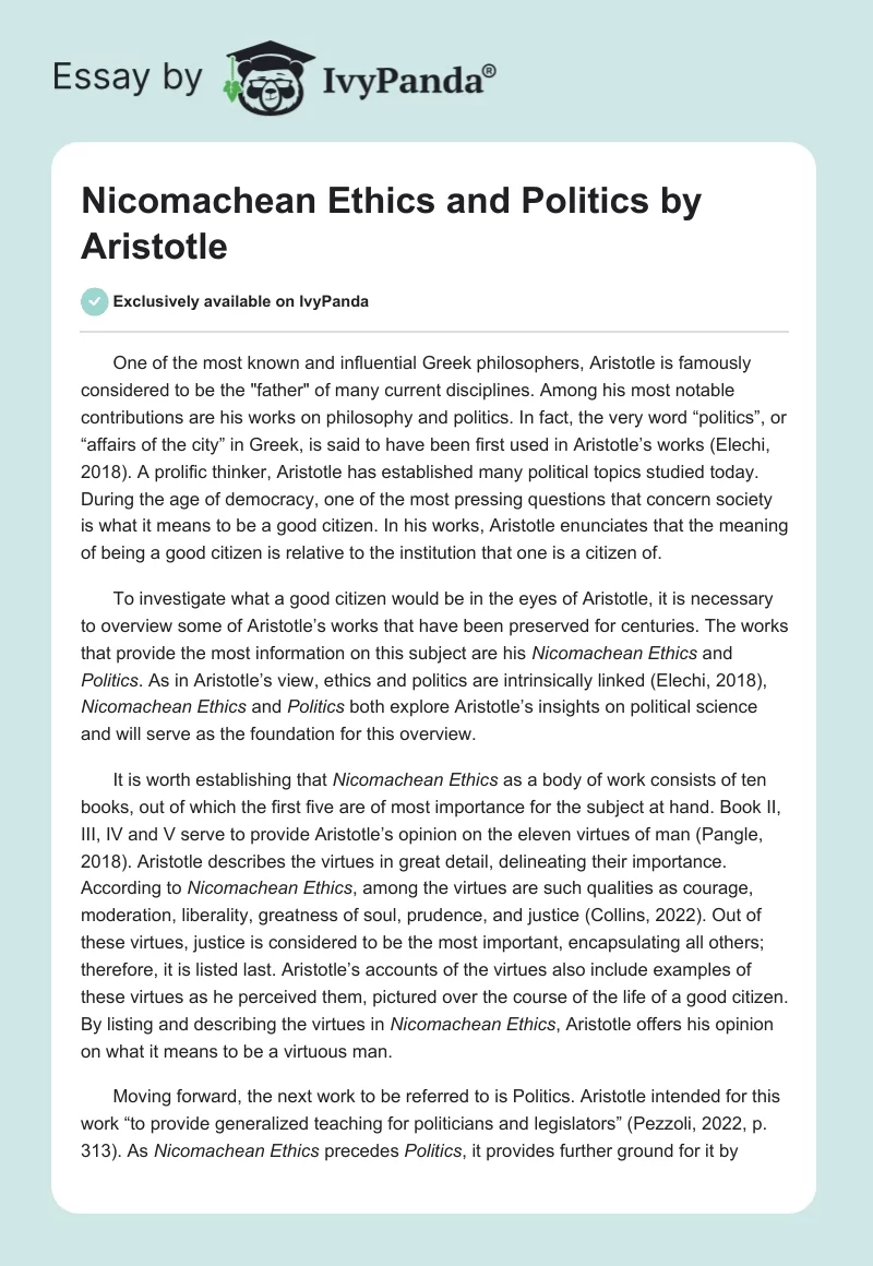 "Nicomachean Ethics" and "Politics" by Aristotle. Page 1
