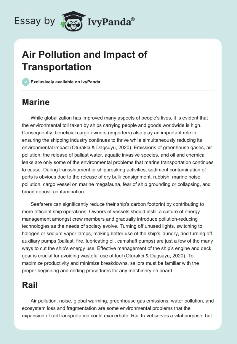 Air Pollution and Impact of Transportation. Page 1
