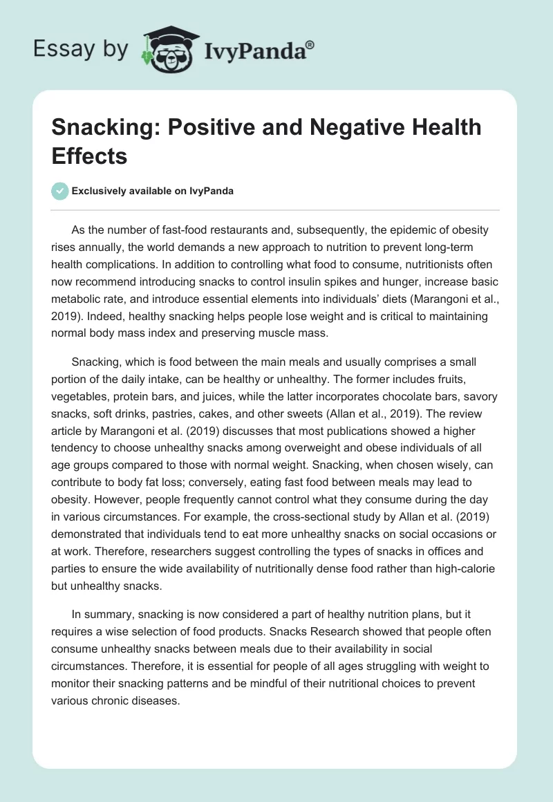 Snacking: Positive and Negative Health Effects. Page 1